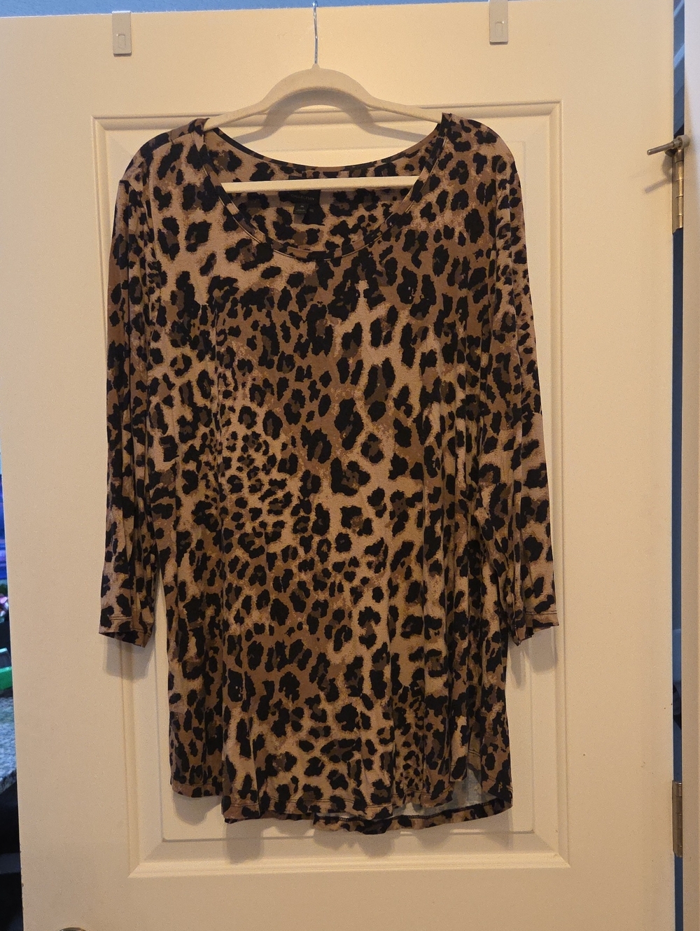 JM Collection Leopard Print Tunic Top - Tan & Black